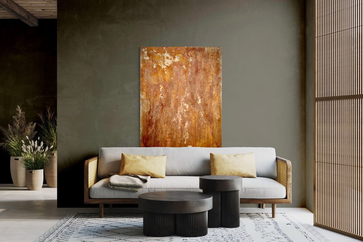 A corroded and tarnished canvas